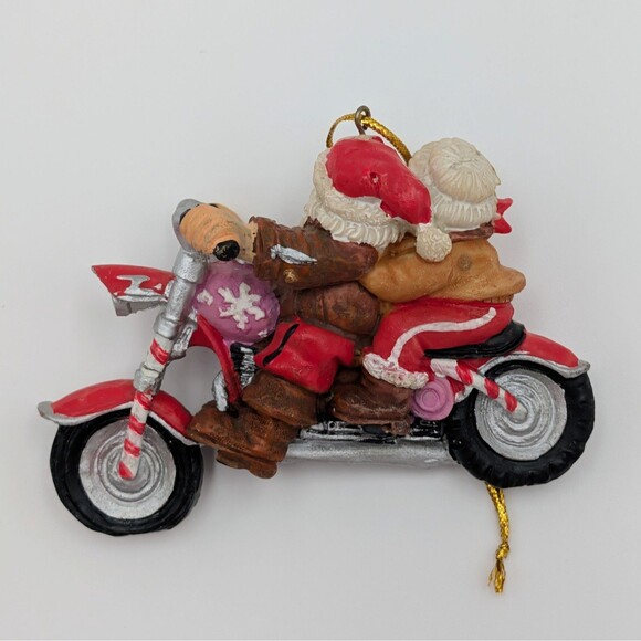 Motorcycle Santa Christmas Ornaments Set of 3 Hanging Resin Mr & Mrs Claus Biker - Picture 6 of 10
